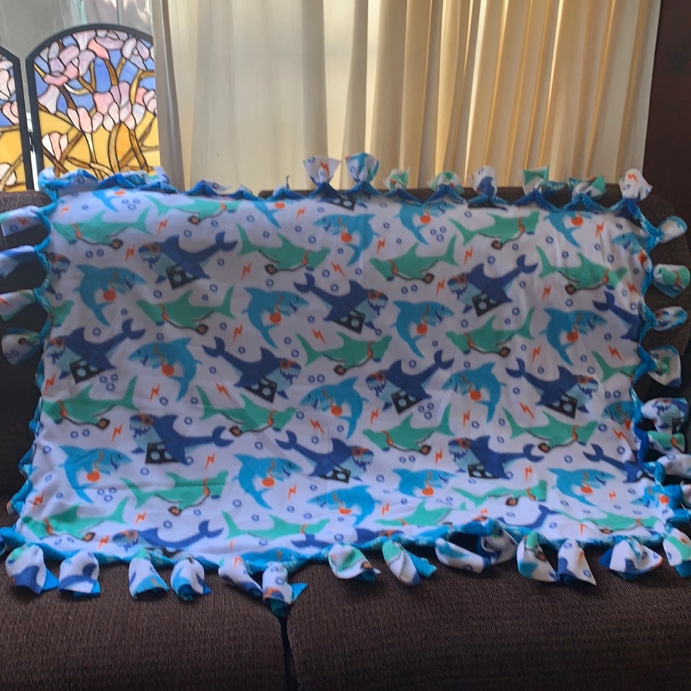 🦈Handmade Sharks throw blanket crib stroller pet